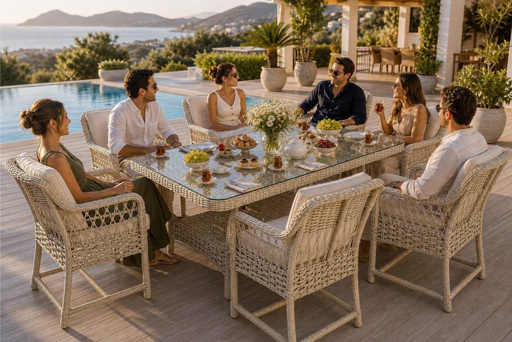 Ahlat Maxi 6 Kişilik Minderli Rattan Bahçe Yemek Takımı