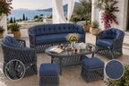 Bodrum 5 Kişilik Kapitoneli Minderli Rattan Bahçe Oturma Grubu