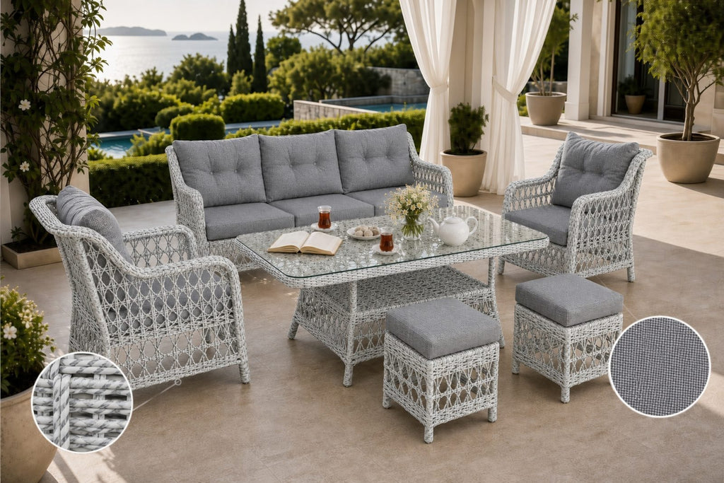 Divarese Maxi 6 Kişilik Minderli Rattan Bahçe & Teras Takımı