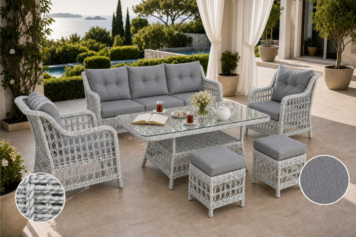 Divarese Maxi 6 Kişilik Minderli Rattan Bahçe & Teras Takımı
