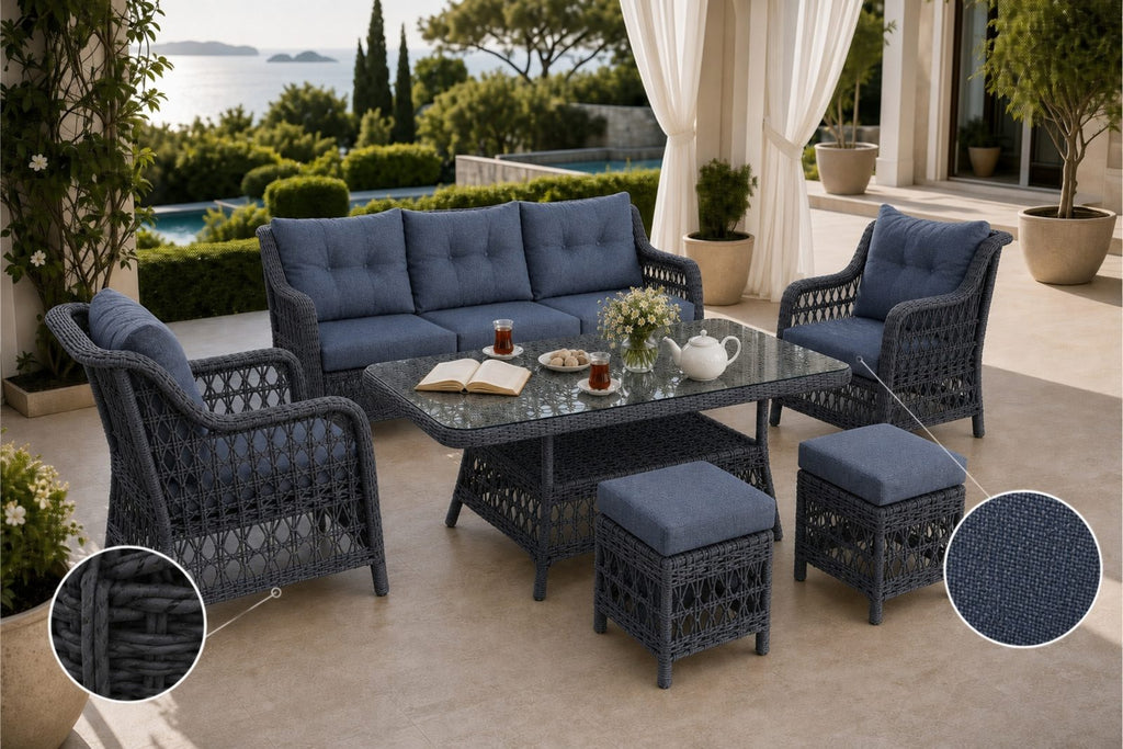 Divarese Maxi 6 Kişilik Minderli Rattan Bahçe & Teras Takımı