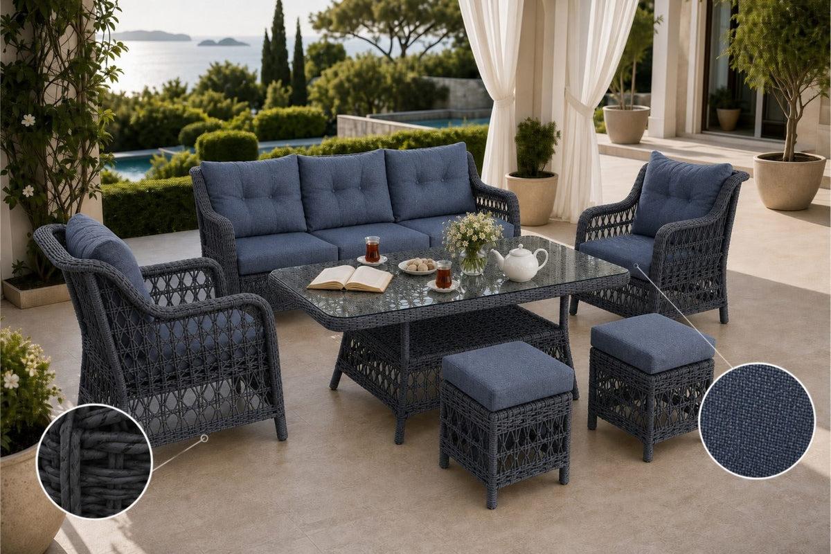 Divarese Maxi 6 Kişilik Minderli Rattan Bahçe & Teras Takımı