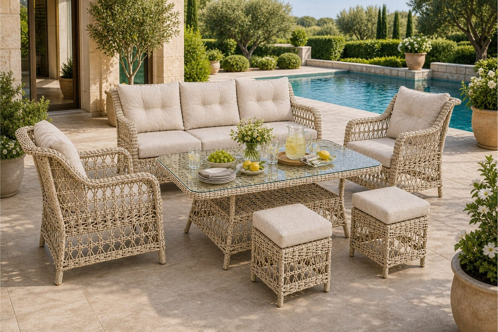 Divarese Maxi 6 Kişilik Minderli Rattan Bahçe & Teras Takımı