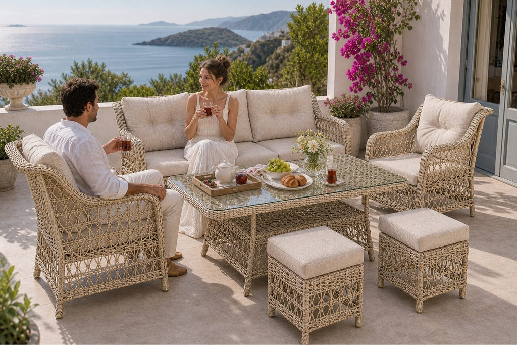 Divarese Maxi 6 Kişilik Minderli Rattan Bahçe & Teras Takımı