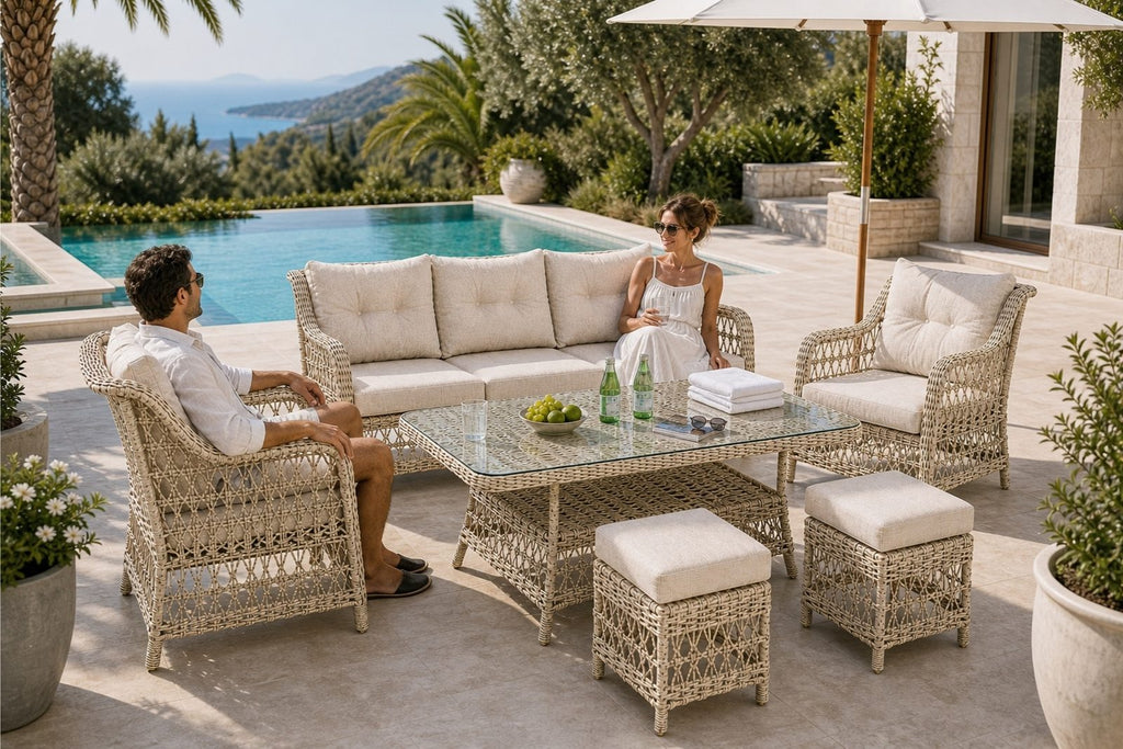 Divarese Maxi 6 Kişilik Minderli Rattan Bahçe & Teras Takımı