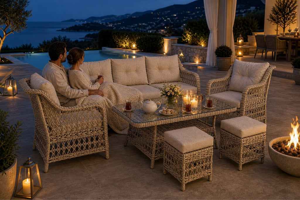 Divarese Maxi 6 Kişilik Minderli Rattan Bahçe & Teras Takımı