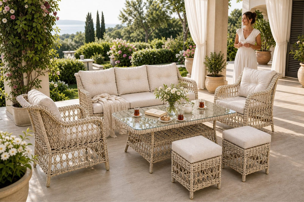 Divarese Maxi 6 Kişilik Minderli Rattan Bahçe & Teras Takımı