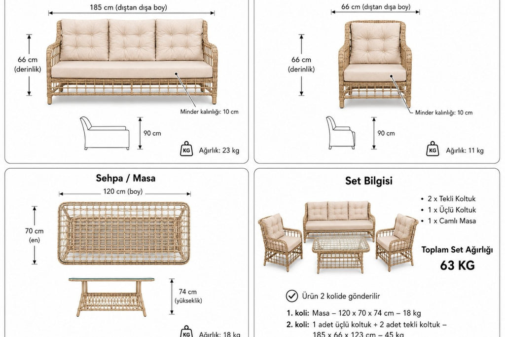Hilvan 5 Kişilik Alüminyum Rattan Bahçe Oturma Grubu