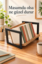 K30 Köşem Metal Masaüstü Kitaplık — Ahşap Dokulu Kitap Rafı 32 cm
