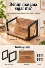 K30 Köşem Metal Masaüstü Kitaplık — Ahşap Dokulu Kitap Rafı 32 cm