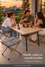K60 Katlanır Balkon & Kamp Masa Seti — 90x60 Masa + 4 Minderli Tabure