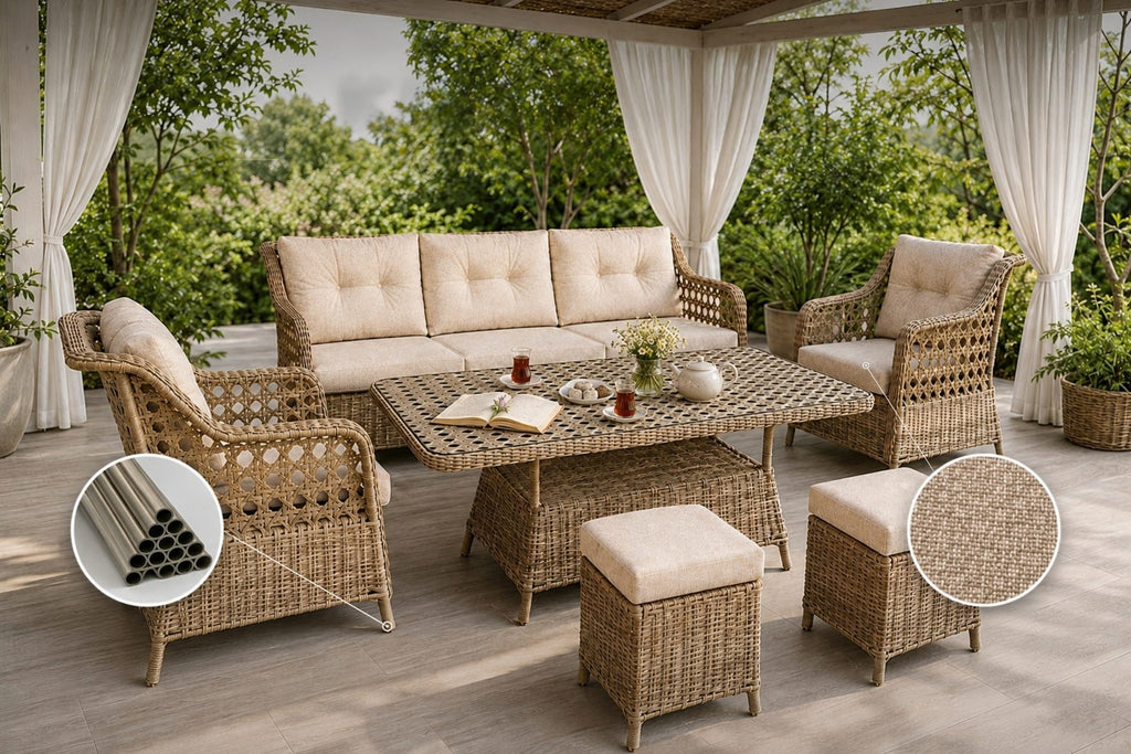 Kapadokya Maxi 6 Kişilik Minderli Rattan Bahçe & Teras Takımı