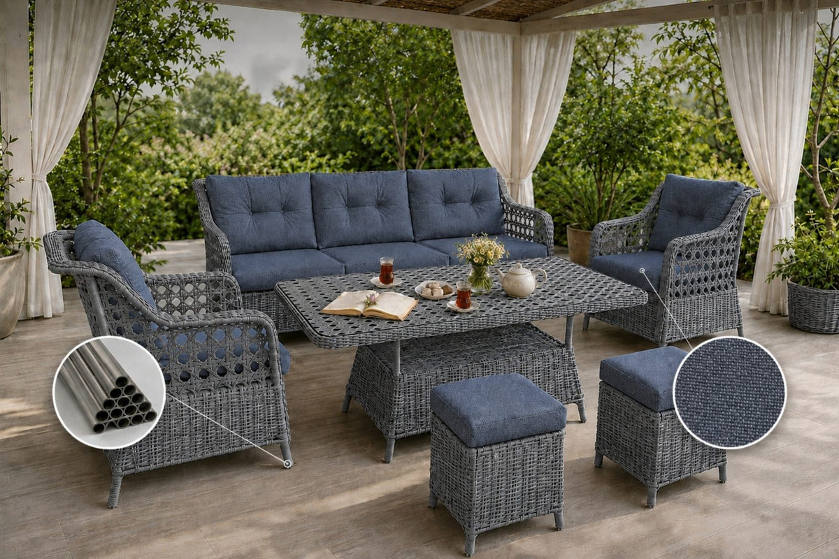 Kapadokya Maxi 6 Kişilik Minderli Rattan Bahçe & Teras Takımı