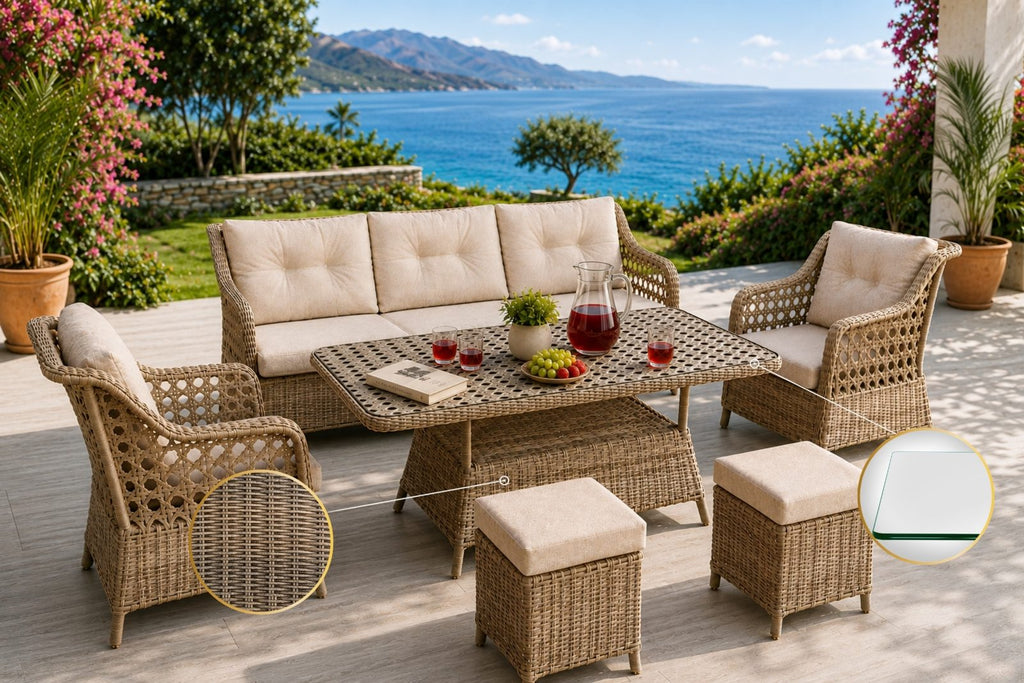 Kapadokya Maxi 6 Kişilik Minderli Rattan Bahçe & Teras Takımı