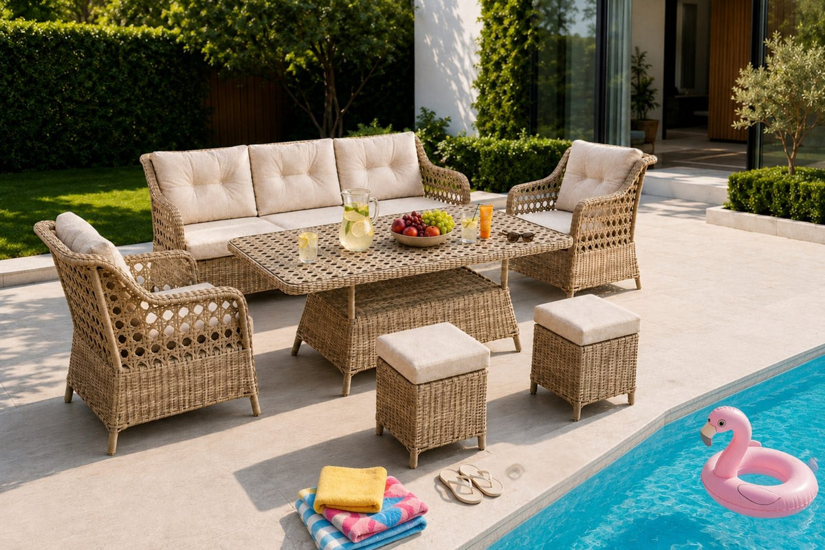 Kapadokya Maxi 6 Kişilik Minderli Rattan Bahçe & Teras Takımı
