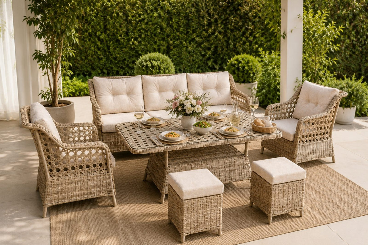 Kapadokya Maxi 6 Kişilik Minderli Rattan Bahçe & Teras Takımı