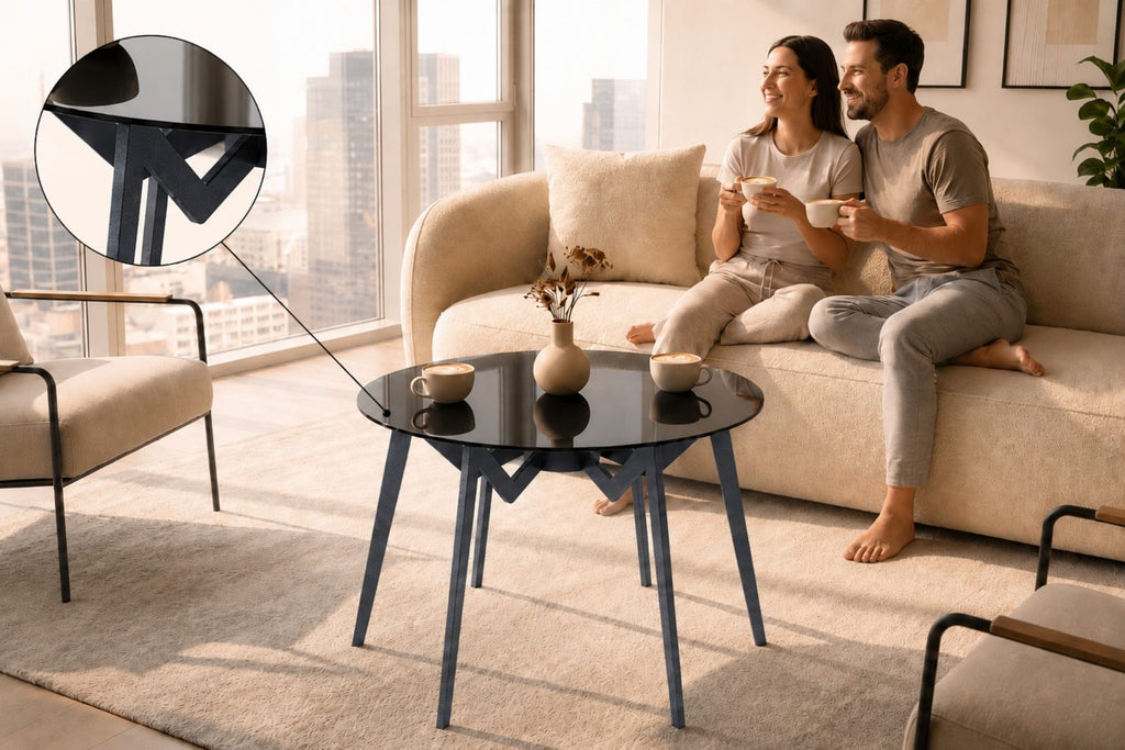 Vertex Örümcek Ayaklı Temperli Cam Orta Sehpa Ø60 cm